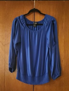 Ashro Royal Blue Cutout-Shoulder Long Sleeve Blouse